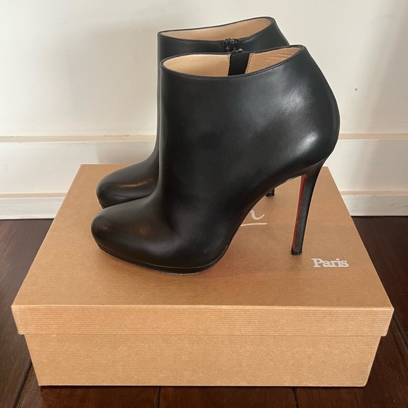 Christian Louboutin Bella Top 120 Ankle Boot Bootie Calf Black Size 38 - Picture 1 of 16